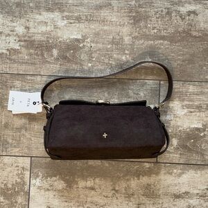 Peta + Jain Black Suede Shoulder Bag with Subtle Cross Accent
